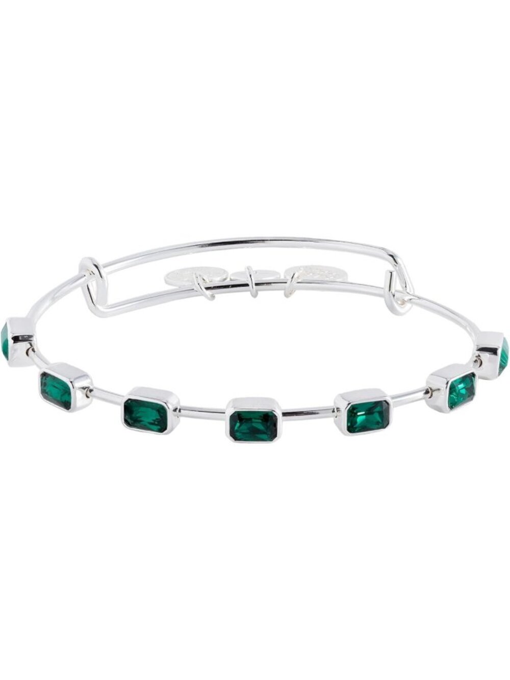May Birthstone Bangle Shiny Silver Birthstone Emerald Cut Bangle Bracelet